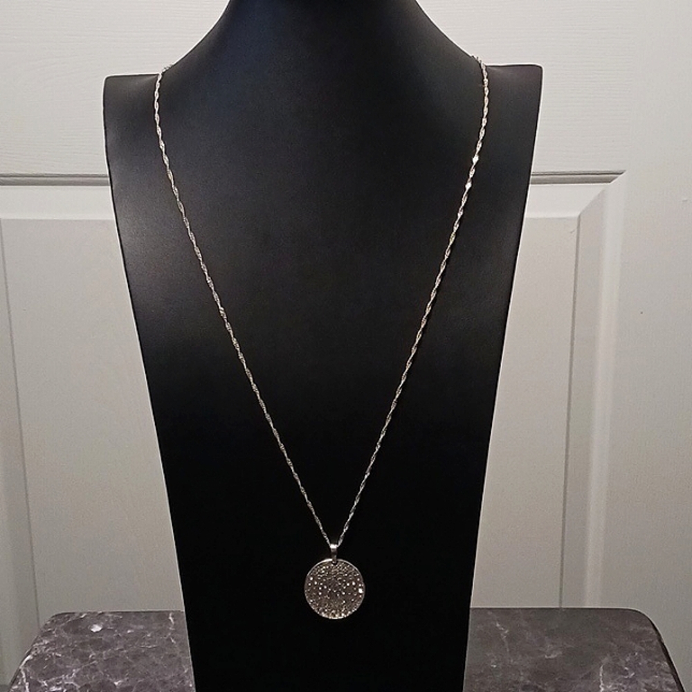 Silver-Tone Round Rhinestone Medallion Pendant Necklace